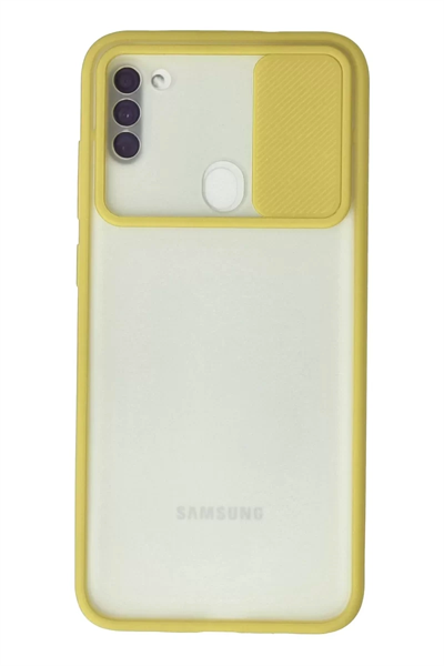 Samsung Galaxy A11 Kılıf Palm Buzlu Kamera Sürgülü Silikon - Sarı