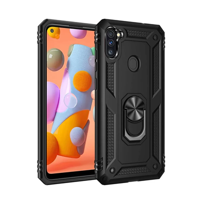 Samsung Galaxy A11 Kılıf Sofya Yüzüklü Silikon Kapak - Siyah
