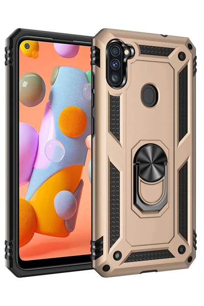 Samsung Galaxy A11 Kılıf Sofya Yüzüklü Silikon Kapak - Gold