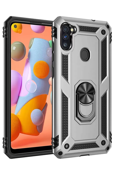Samsung Galaxy A11 Kılıf Sofya Yüzüklü Silikon Kapak - Gümüş