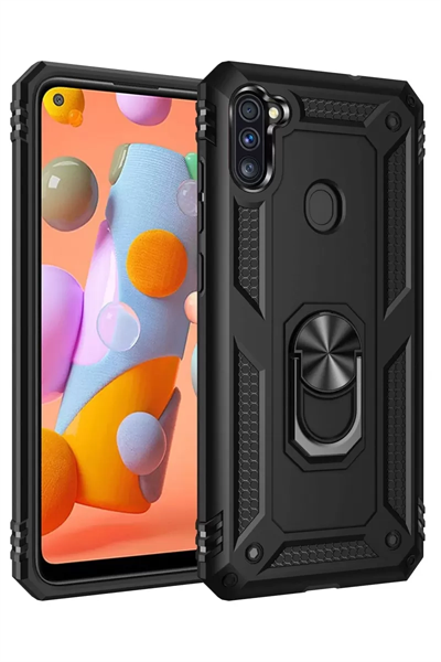 Samsung Galaxy A11 Kılıf Sofya Yüzüklü Silikon Kapak - Siyah