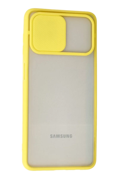 Samsung Galaxy A12 Kılıf Palm Buzlu Kamera Sürgülü Silikon - Sarı