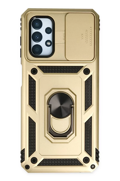 Samsung Galaxy A13 4G Kılıf Pars Lens Yüzüklü Silikon - Gold