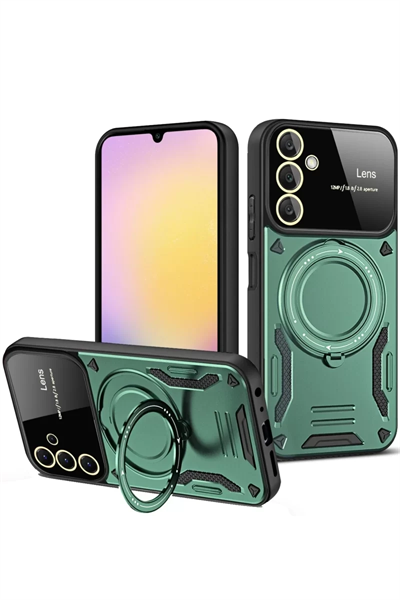 Samsung Galaxy A15 4G Kılıf Joy Lens Standlı Kapak - Koyu Yeşil