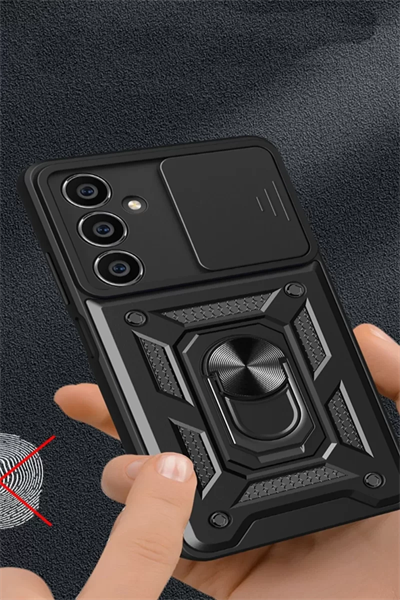 Samsung Galaxy A15 4G Kılıf Pars Lens Yüzüklü Silikon - Siyah