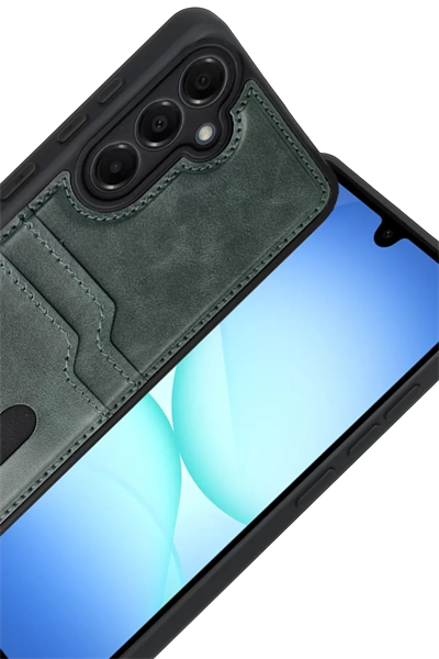 Samsung Galaxy A17 5G Sara Kartvizitli Deri Kılıf - Yeşil