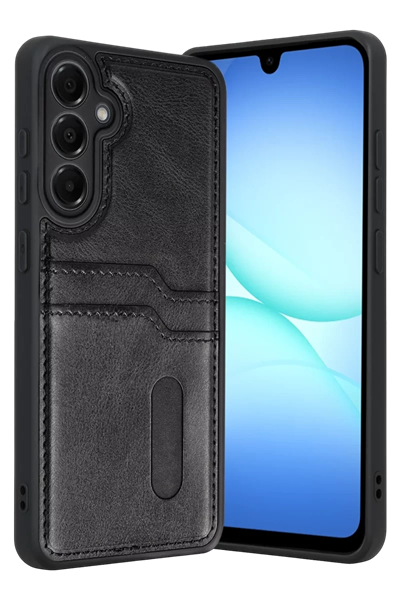 Samsung Galaxy A17 5G Sara Kartvizitli Deri Kılıf - Siyah
