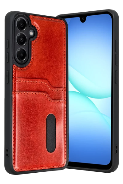 Samsung Galaxy A17 5G Sara Kartvizitli Deri Kılıf - Kırmızı