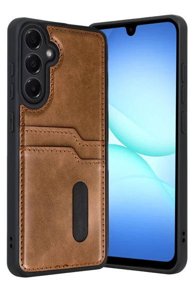 Samsung Galaxy A17 5G Sara Kartvizitli Deri Kılıf - Taba