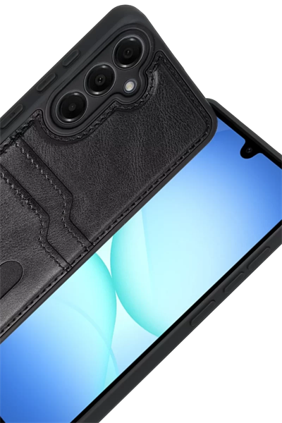 Samsung Galaxy A17 5G Sara Kartvizitli Deri Kılıf - Siyah
