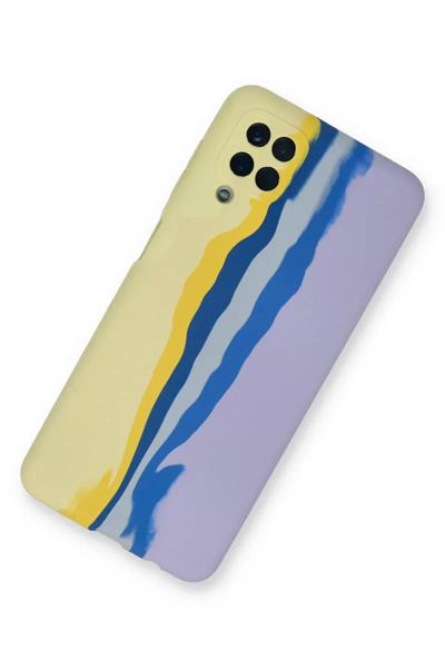 Samsung Galaxy A22 Kılıf Ebruli Lansman Silikon - Sarı-Lila