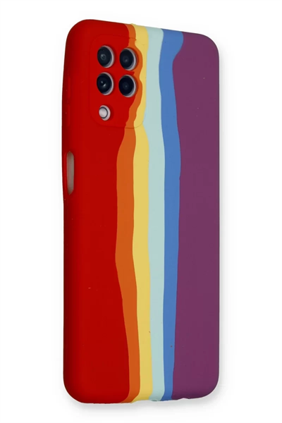 Samsung Galaxy A22 Kılıf Ebruli Lansman Silikon - Kırmızı-Mor
