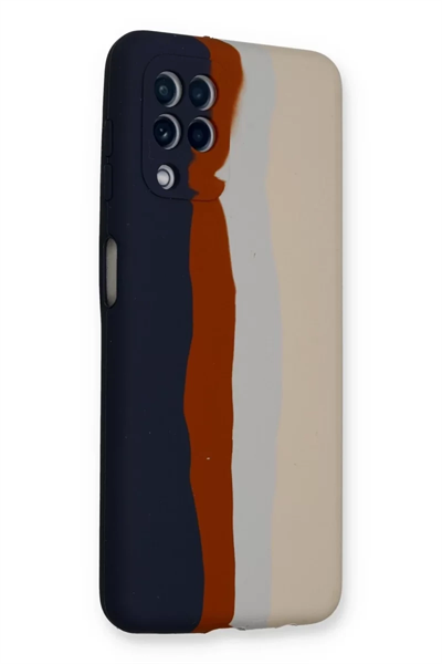 Samsung Galaxy A22 Kılıf Ebruli Lansman Silikon - Lacivert-Krem