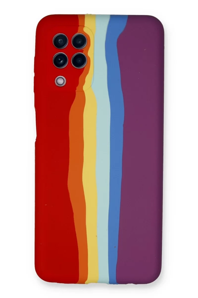 Samsung Galaxy A22 Kılıf Ebruli Lansman Silikon - Kırmızı-Mor