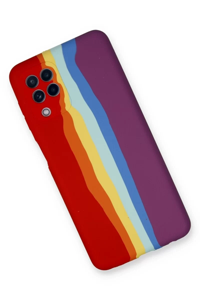 Samsung Galaxy A22 Kılıf Ebruli Lansman Silikon - Kırmızı-Mor