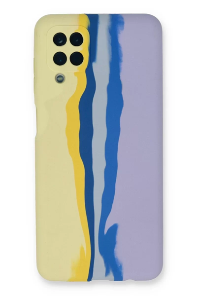 Samsung Galaxy A22 Kılıf Ebruli Lansman Silikon - Sarı-Lila