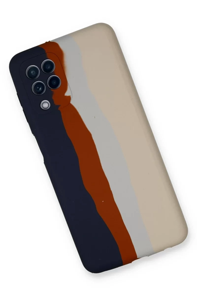 Samsung Galaxy A22 Kılıf Ebruli Lansman Silikon - Lacivert-Krem