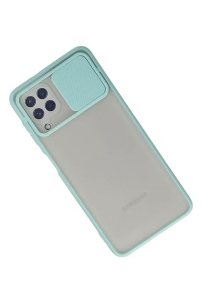 Samsung Galaxy A22 Kılıf Palm Buzlu Kamera Sürgülü Silikon - Turkuaz