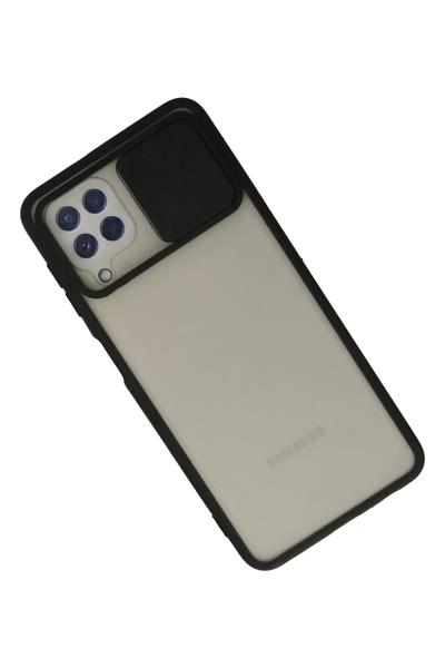 Samsung Galaxy A22 Kılıf Palm Buzlu Kamera Sürgülü Silikon - Siyah