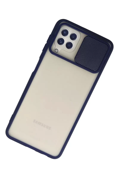 Samsung Galaxy A22 Kılıf Palm Buzlu Kamera Sürgülü Silikon - Lacivert