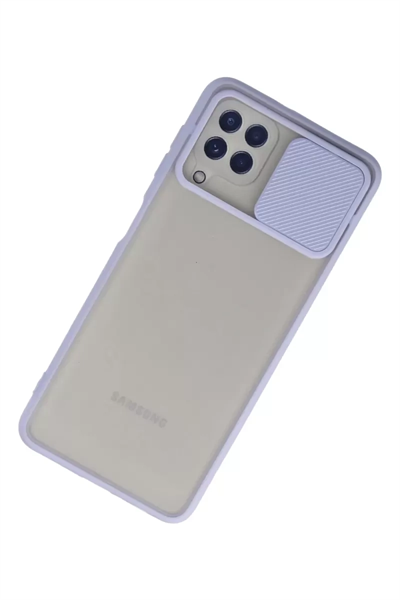 Samsung Galaxy A22 Kılıf Palm Buzlu Kamera Sürgülü Silikon - Lila