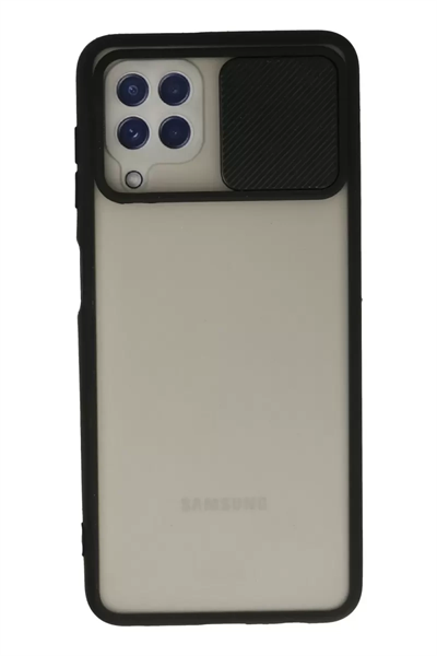 Samsung Galaxy A22 Kılıf Palm Buzlu Kamera Sürgülü Silikon - Siyah