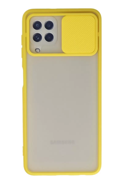 Samsung Galaxy A22 Kılıf Palm Buzlu Kamera Sürgülü Silikon - Sarı