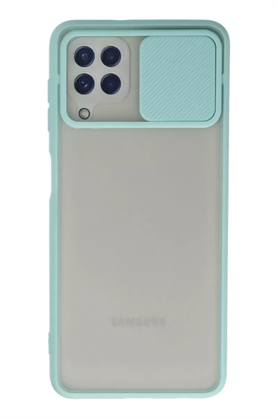 Samsung Galaxy A22 Kılıf Palm Buzlu Kamera Sürgülü Silikon - Turkuaz