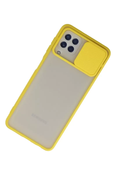 Samsung Galaxy A22 Kılıf Palm Buzlu Kamera Sürgülü Silikon - Sarı