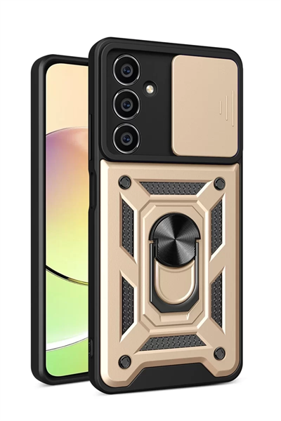 Samsung Galaxy A25 5G Kılıf Pars Lens Yüzüklü Silikon - Gold