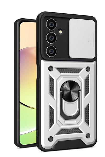 Samsung Galaxy A25 5G Kılıf Pars Lens Yüzüklü Silikon - Gümüş