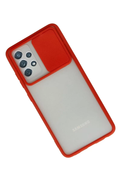 Samsung Galaxy A52 Kılıf Palm Buzlu Kamera Sürgülü Silikon - Kırmızı