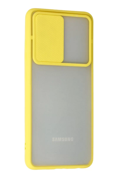 Samsung Galaxy A52 Kılıf Palm Buzlu Kamera Sürgülü Silikon - Sarı