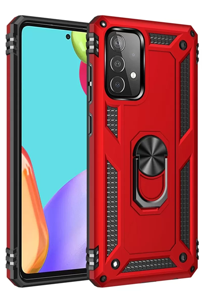 Samsung Galaxy A52 Kılıf Sofya Yüzüklü Silikon Kapak - Kırmızı