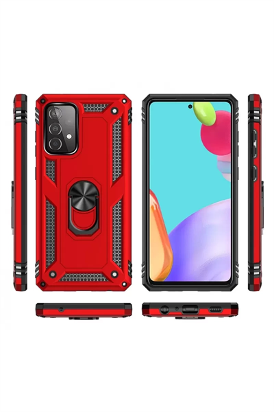 Samsung Galaxy A52 Kılıf Sofya Yüzüklü Silikon Kapak - Kırmızı