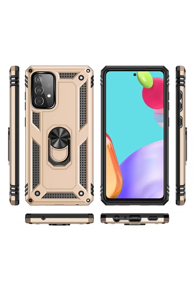 Samsung Galaxy A52 Kılıf Sofya Yüzüklü Silikon Kapak - Gold