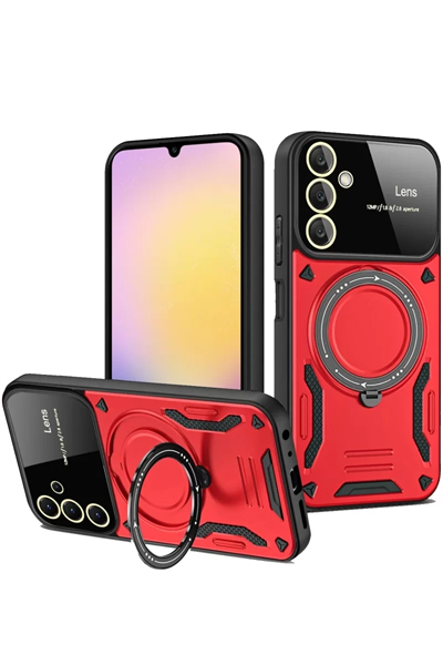 Samsung Galaxy A54 5G Kılıf Joy Lens Standlı Kapak - Kırmızı