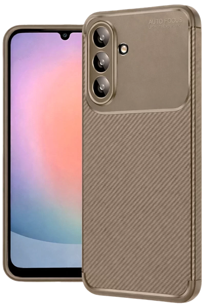 Samsung Galaxy A56 Kılıf Auto Focus Karbon Kapak - Kahverengi