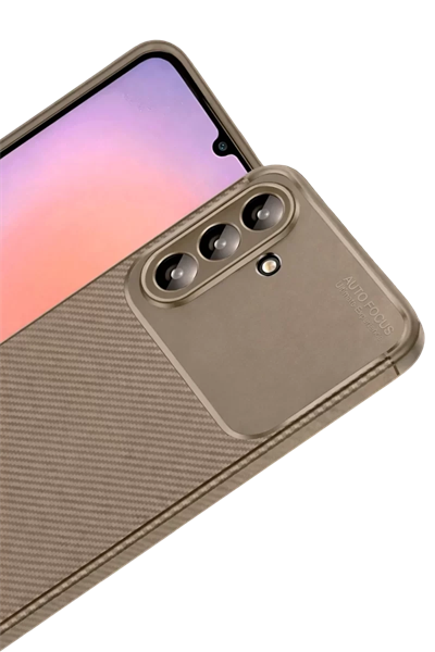 Samsung Galaxy A56 Kılıf Auto Focus Karbon Kapak - Kahverengi