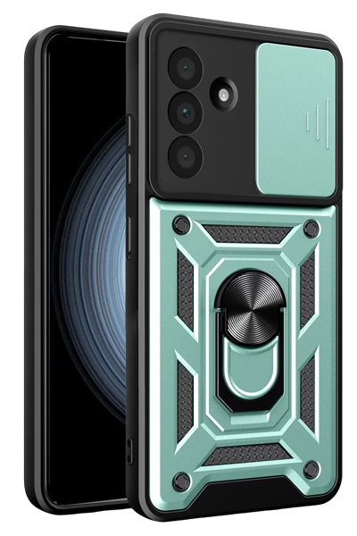 Samsung Galaxy A57 5G Pars Lens Yüzüklü Silikon - Yeşil
