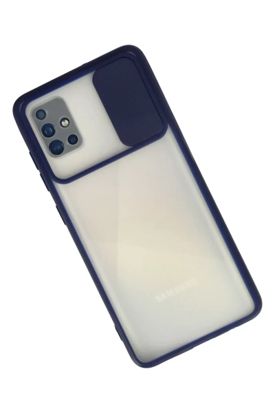 Samsung Galaxy A71 Kılıf Palm Buzlu Kamera Sürgülü Silikon - Lacivert