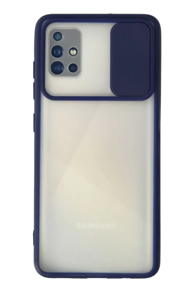Samsung Galaxy A71 Kılıf Palm Buzlu Kamera Sürgülü Silikon - Lacivert