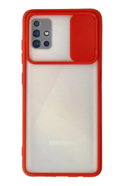 Samsung Galaxy A71 Kılıf Palm Buzlu Kamera Sürgülü Silikon - Kırmızı