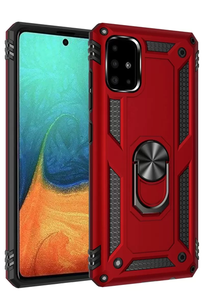 Samsung Galaxy A71 Kılıf Sofya Yüzüklü Silikon Kapak - Kırmızı