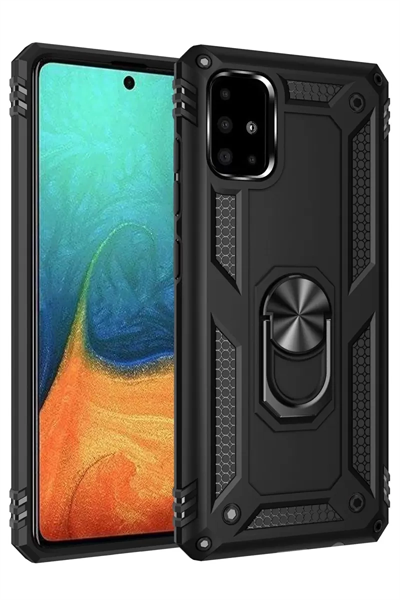 Samsung Galaxy A71 Kılıf Sofya Yüzüklü Silikon Kapak - Siyah