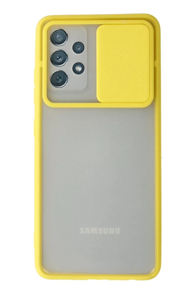 Samsung Galaxy A72 Kılıf Palm Buzlu Kamera Sürgülü Silikon - Sarı