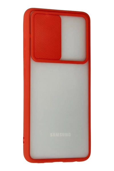 Samsung Galaxy A72 Kılıf Palm Buzlu Kamera Sürgülü Silikon - Kırmızı
