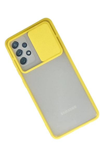 Samsung Galaxy A72 Kılıf Palm Buzlu Kamera Sürgülü Silikon - Sarı