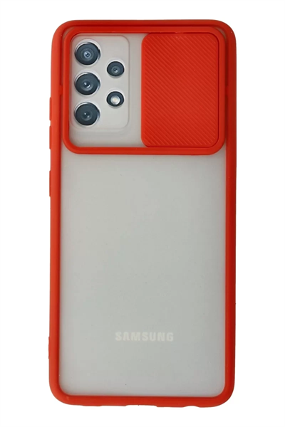 Samsung Galaxy A72 Kılıf Palm Buzlu Kamera Sürgülü Silikon - Kırmızı