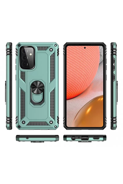 Samsung Galaxy A72 Kılıf Sofya Yüzüklü Silikon Kapak - Yeşil